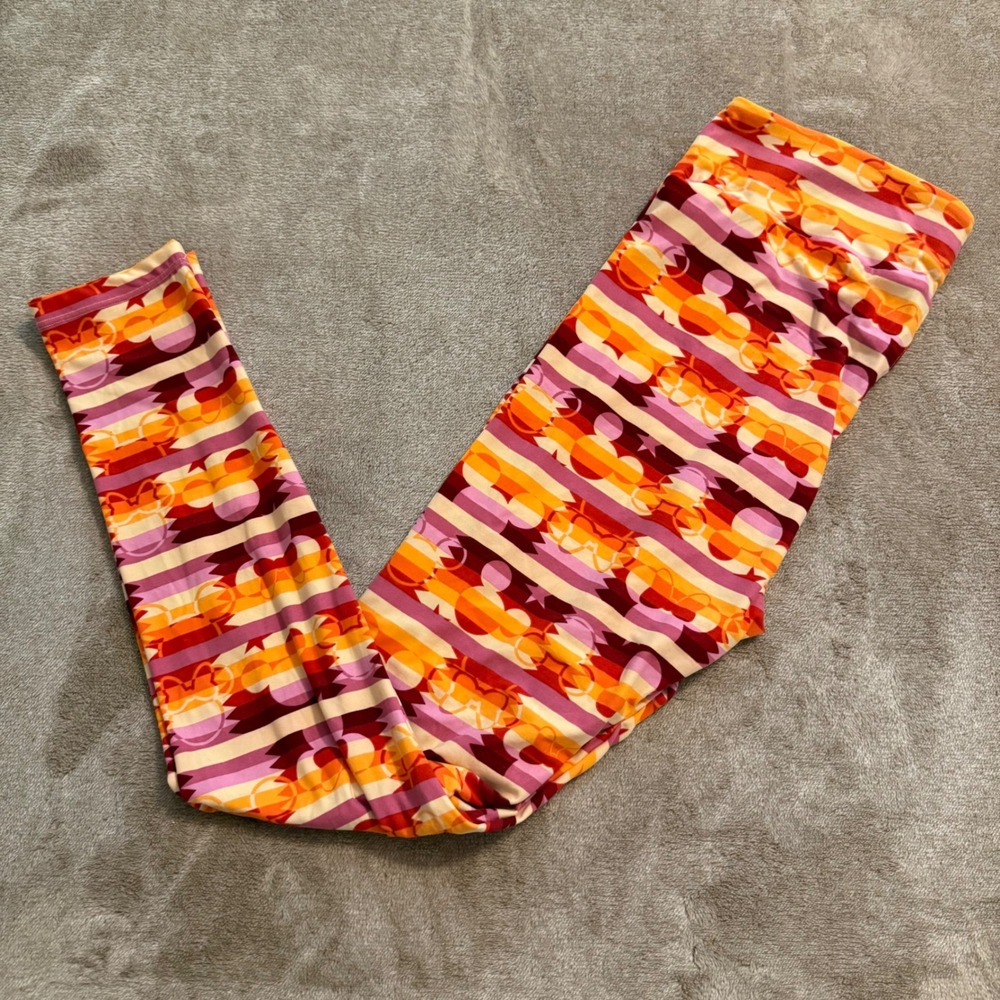 LuLaRoe Tall & Curvy Leggings Orange Pink Striped Geometric Soft Knit TC
